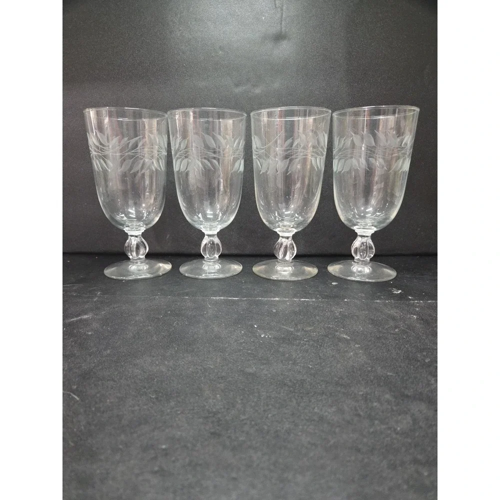 Libbey Etched Wheat Iced‎ Tea Glasses, Vintage MCM Stemware, Set of 4, Drinkware